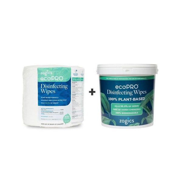 Zogics Biodegradable Disinfectant Wipes Portable Bucket & Refill, 800 wipes ZECO800-B - main
